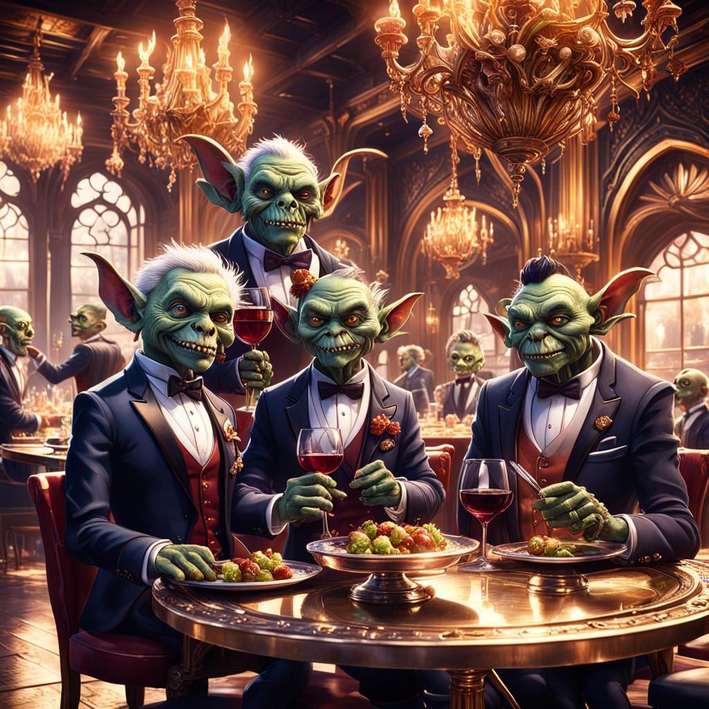 Goblins Serve Wine at a Fancy Restaurant