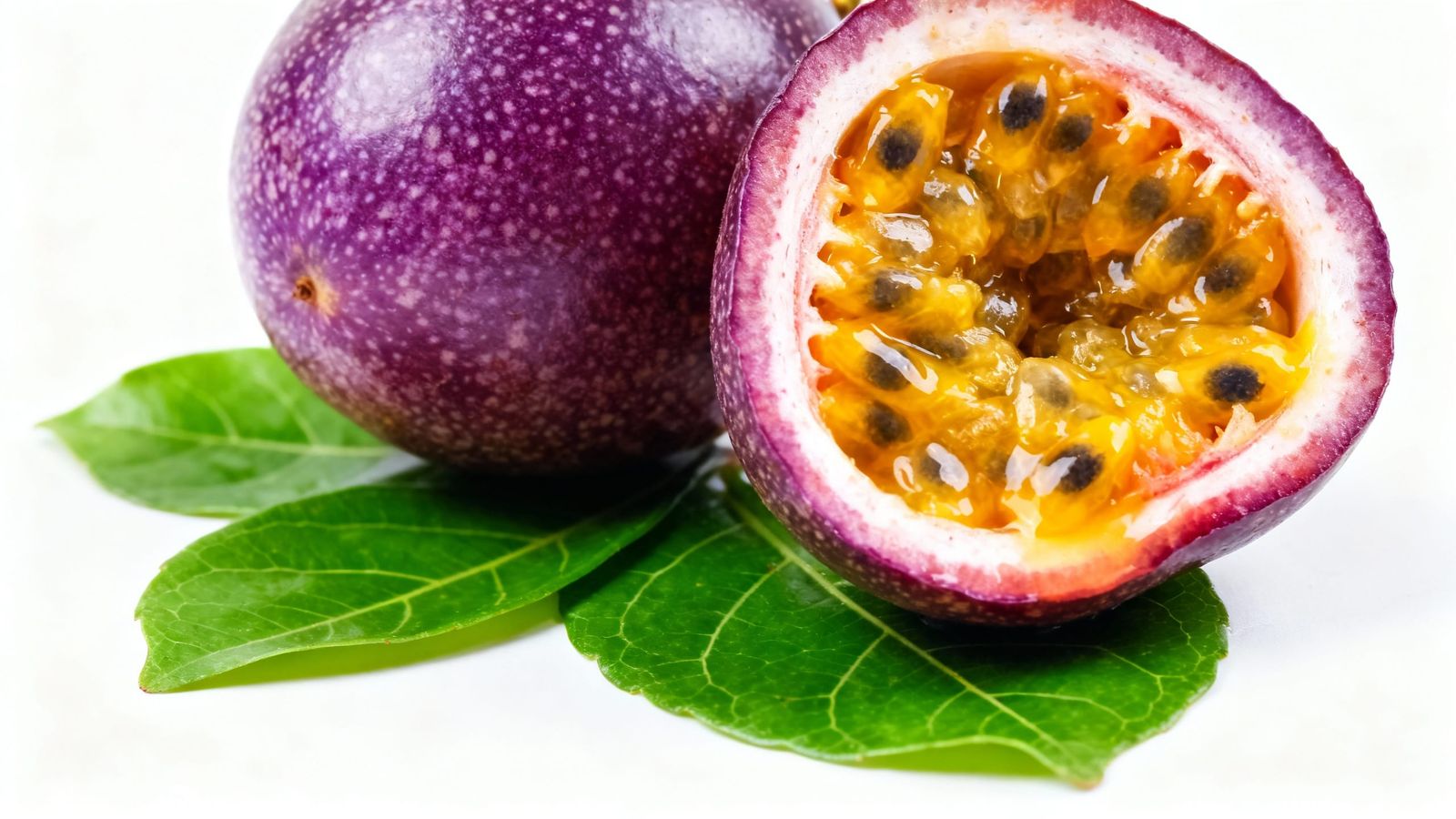 Ripe Purple Passion Fruit Close-Up Studio Photograph