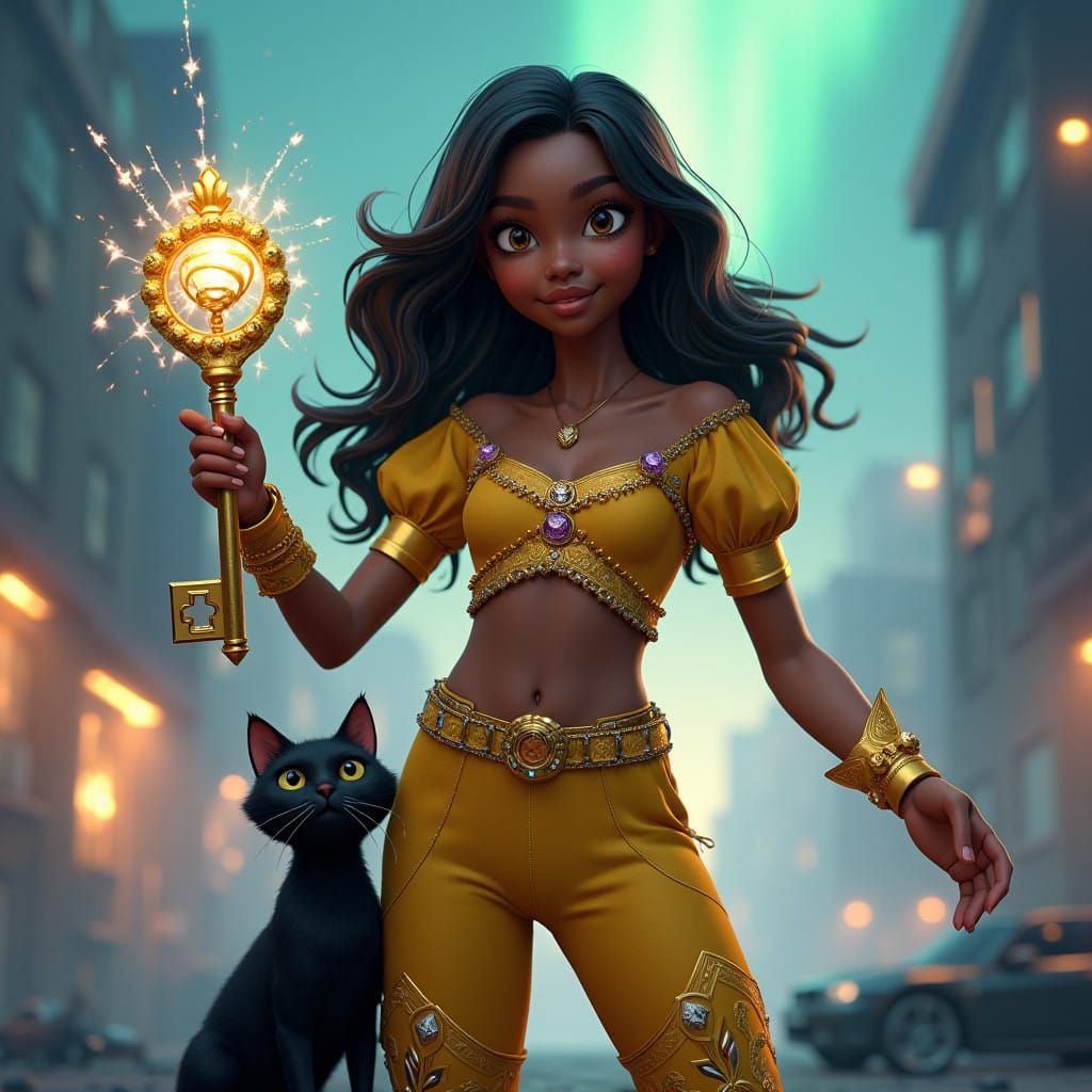 Heroic Girl Stands Tall Under Vibrant Northern Lights