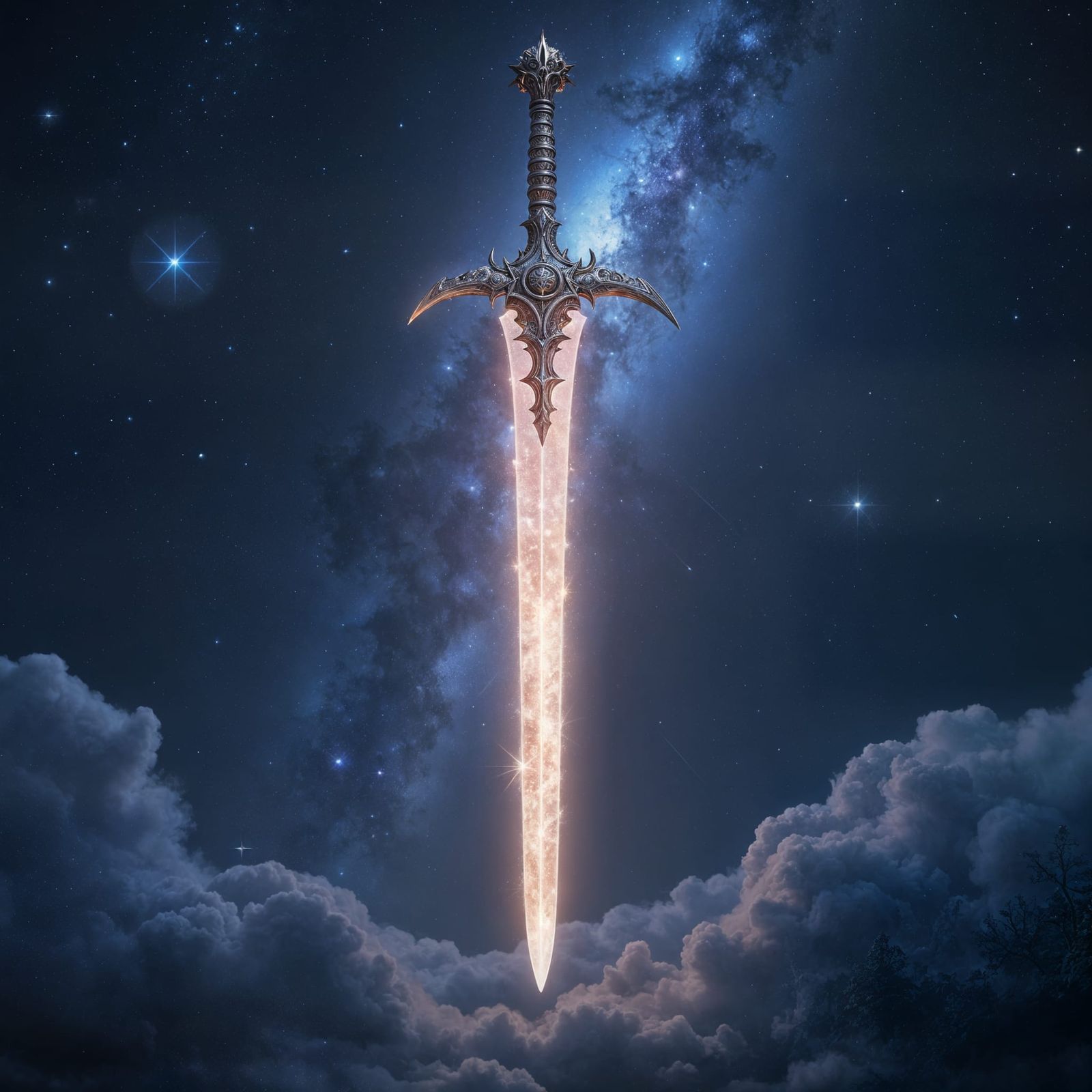 Celestial Sword Forged from Starlight in Fantasy Art