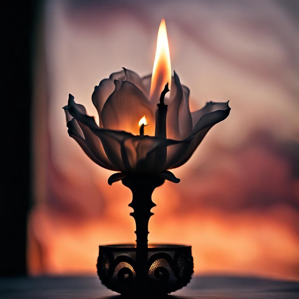 Glowing Candle Smoke Creates Flower Silhouette