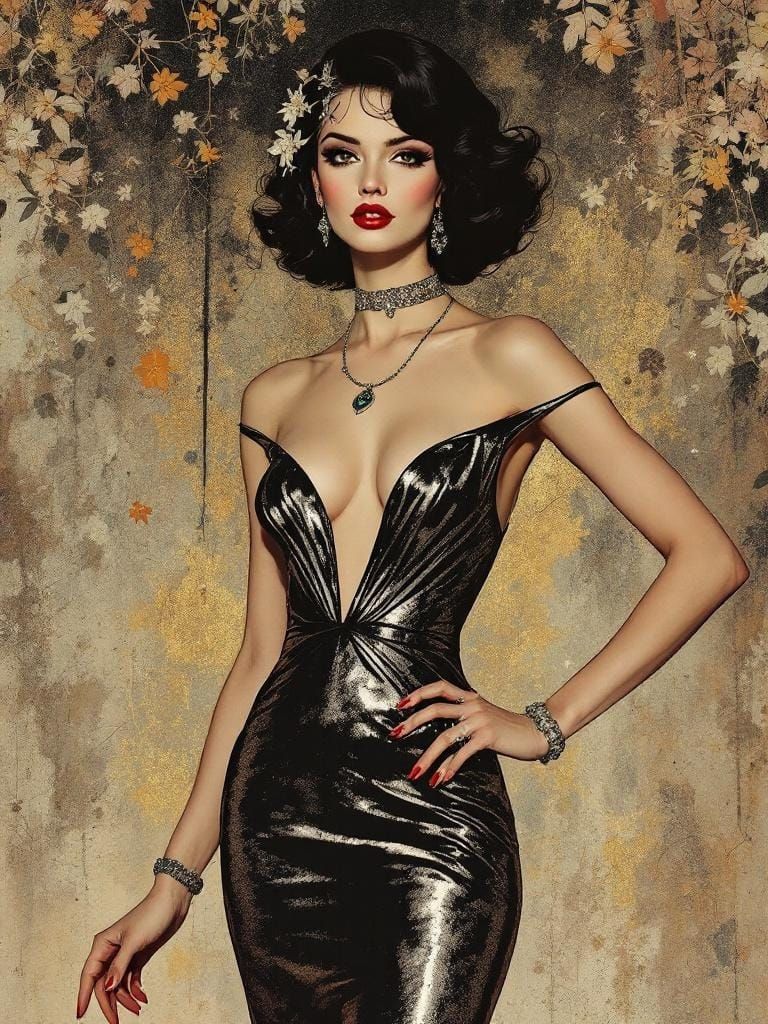 Elegant Pin-Up in Aubrey Beardsley and Edmund Dulac Style