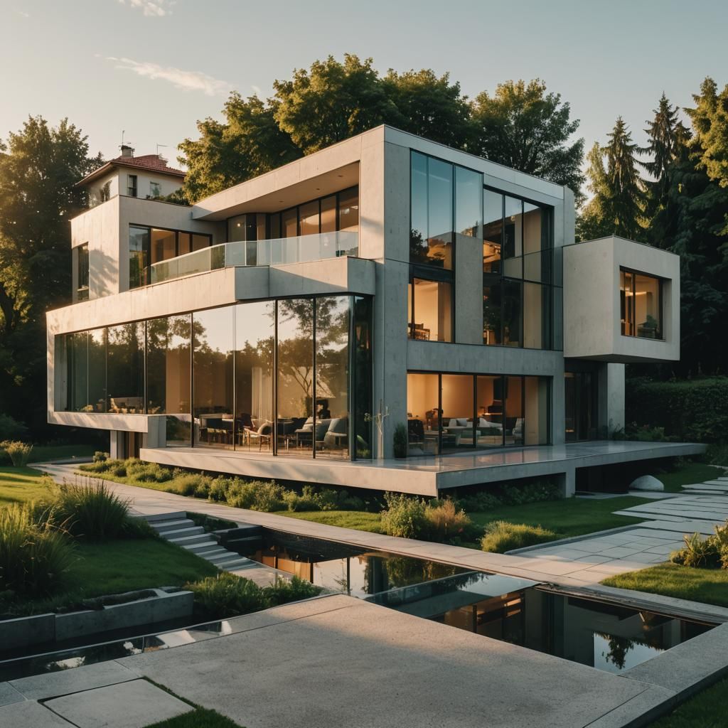 Modern Villa in Prague at Golden Hour