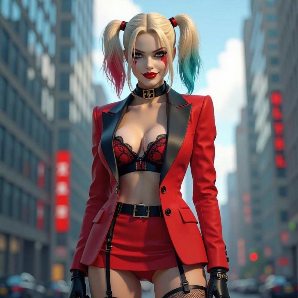 Harley Quinn in Business Suit, 3D Render
