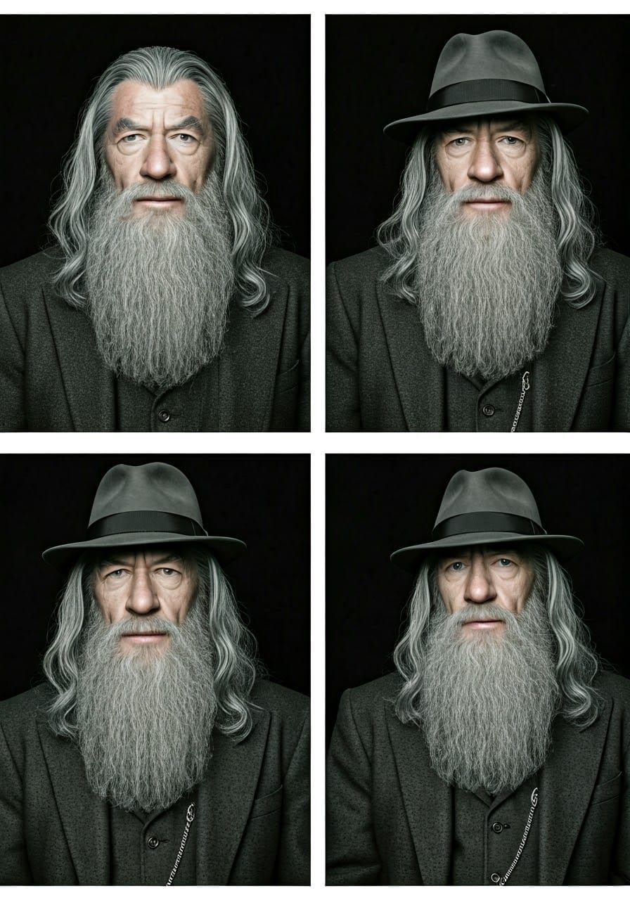 Gandalf in Suit: Black and White Photobooth Film Strip