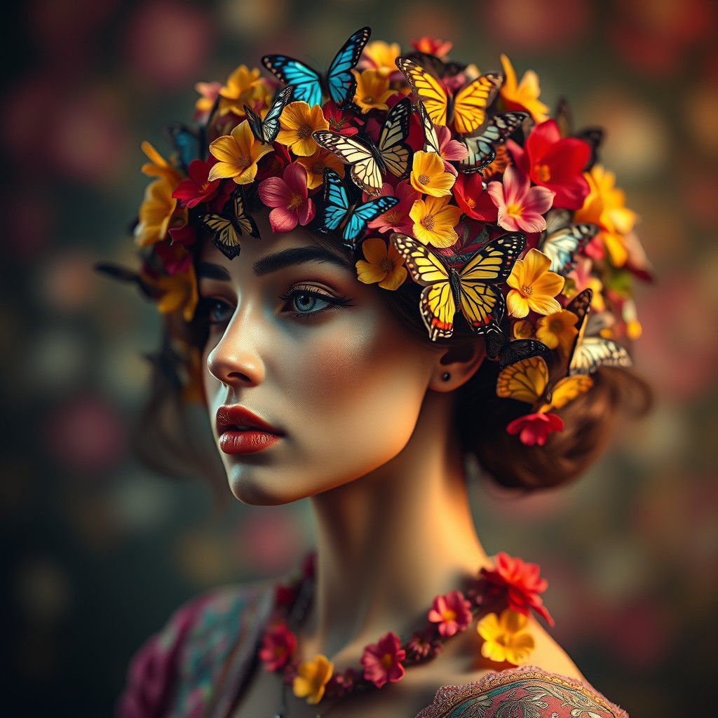 Butterfly Flower Portrait in Hyper-Realistic 3D