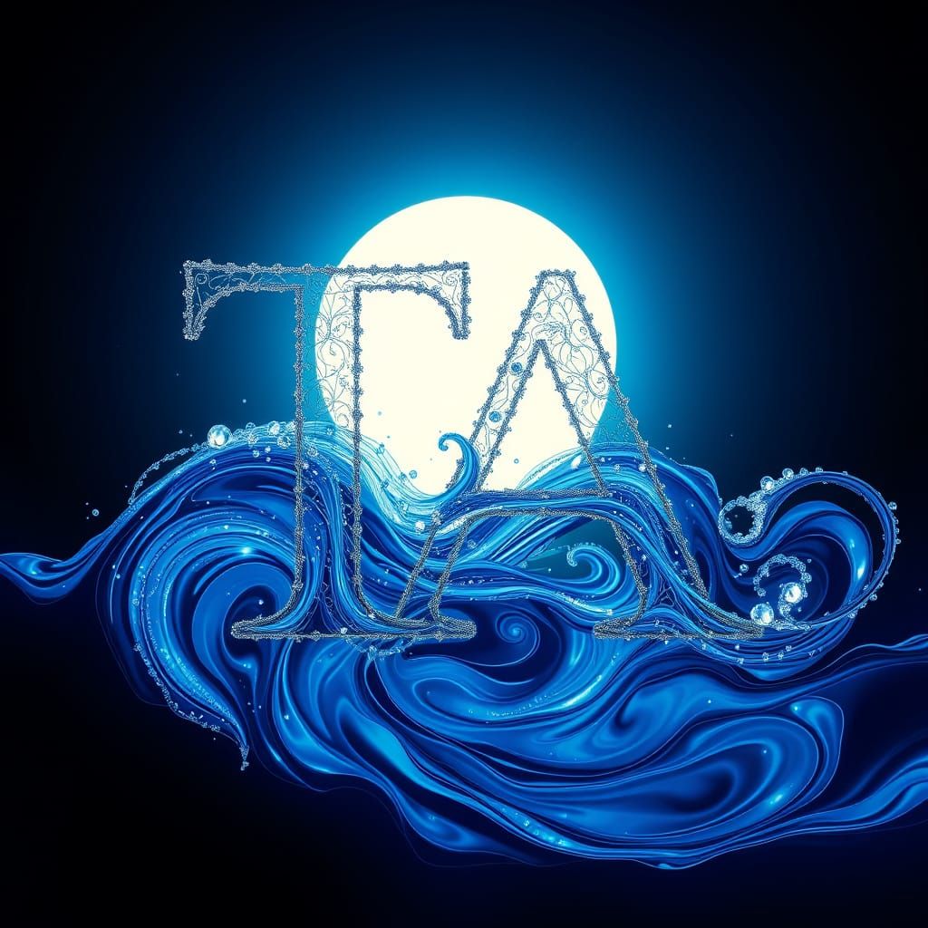 Ethereal River Landscape with Interconnected Letters