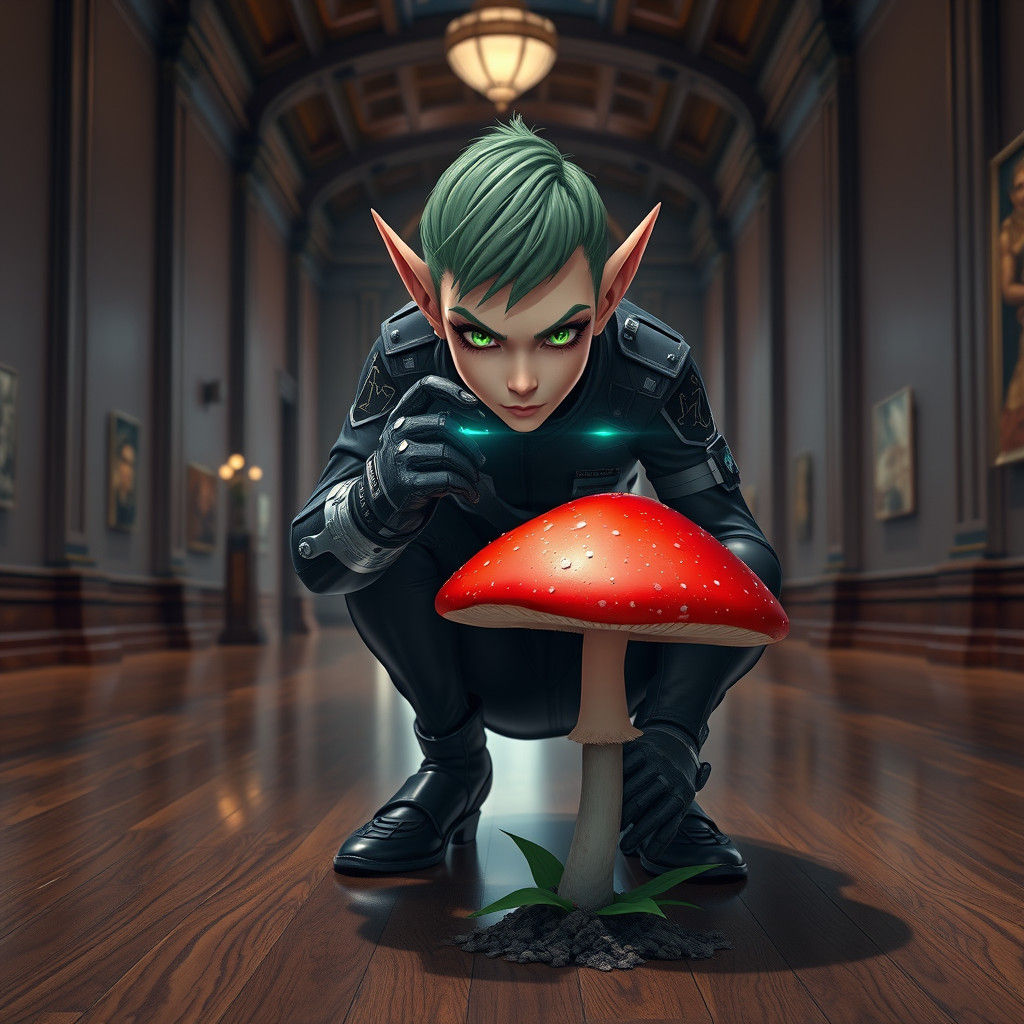 Elf Police Officer and Fly Agaric, Anime Style