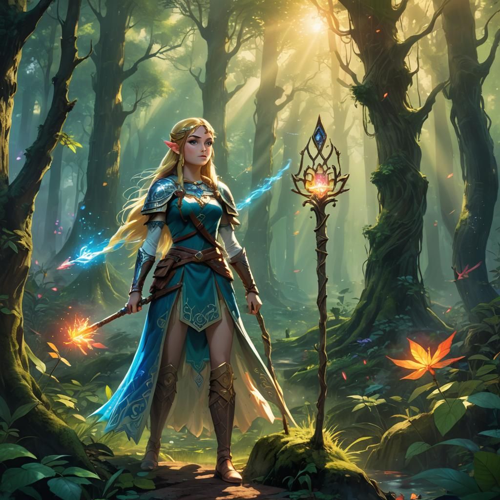 Princess Zelda in Mystical Forest: Fantasy Illustration