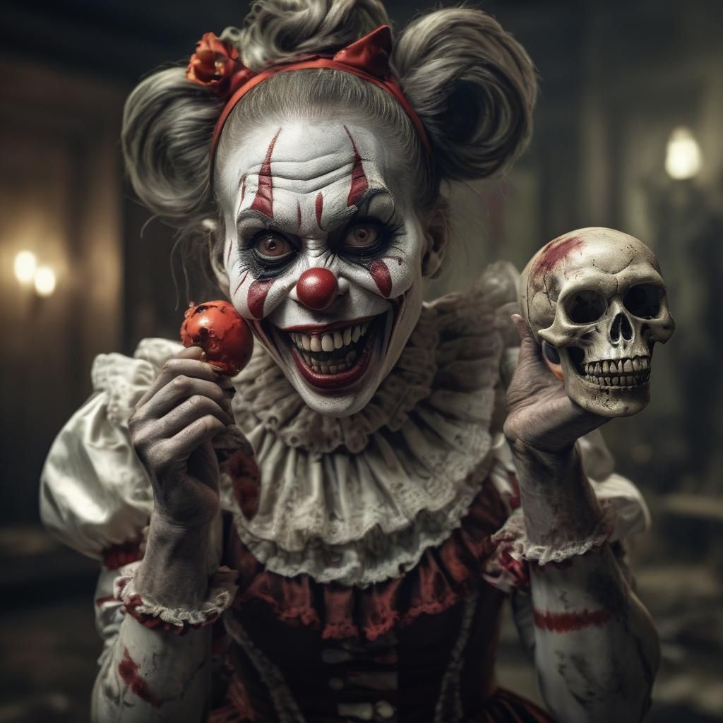 Hyperrealistic Zombie Monkey Clown with Skull