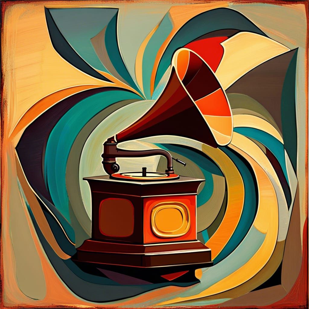 Abstract Gramophone Art in Complementary Colors