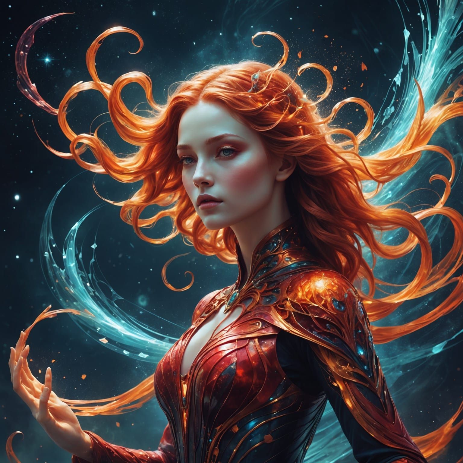 Wind Elemental Dancing Among Stars, Digital Matte Painting