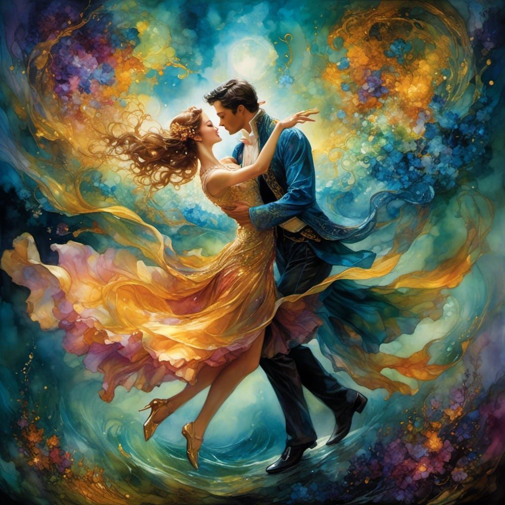 Epic Fantasy Tango Dance in Ink Style