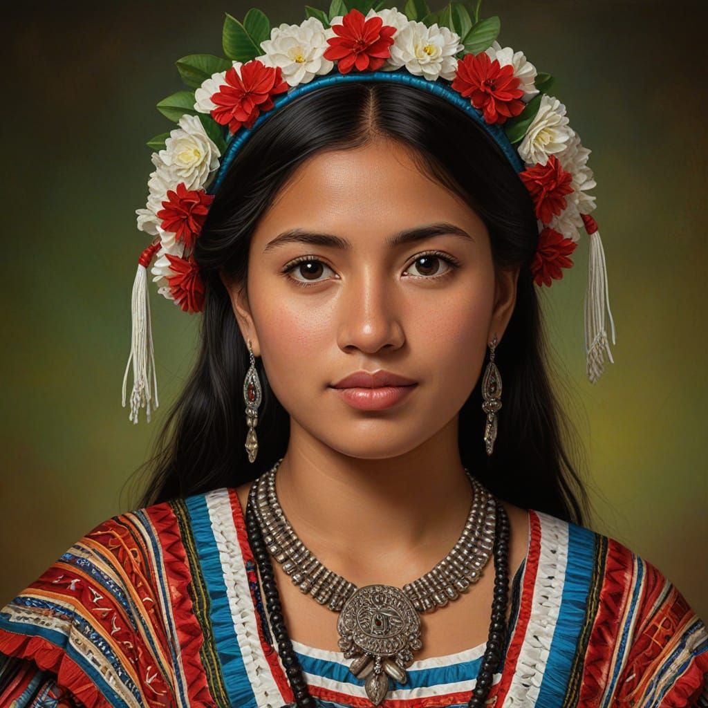 Mayan Woman Portrait in Rubens Oil Painting Style