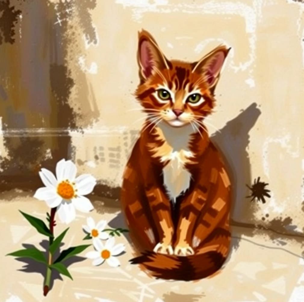 Cat & flowers