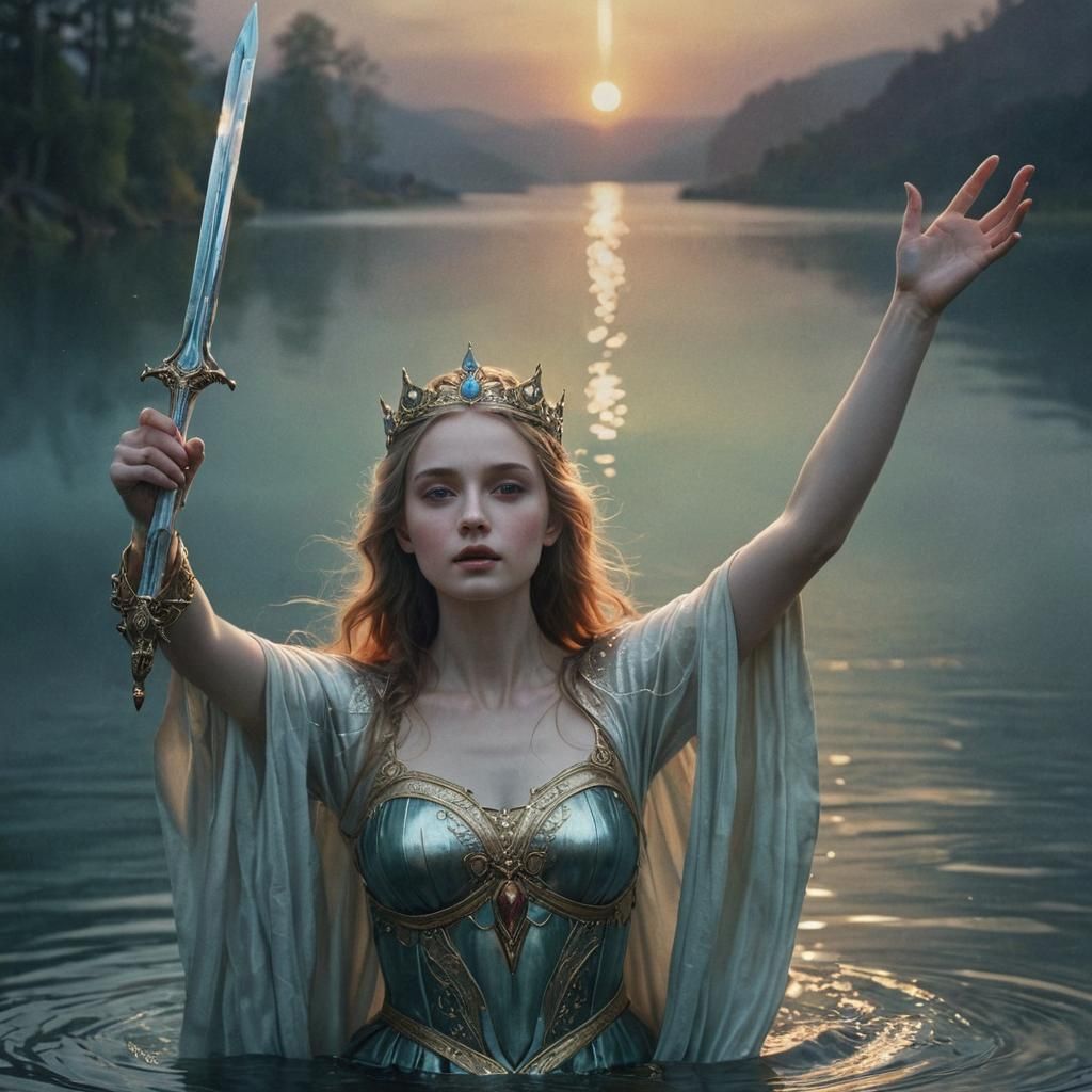 Lady of the Lake with Excalibur: Hyperrealistic Art