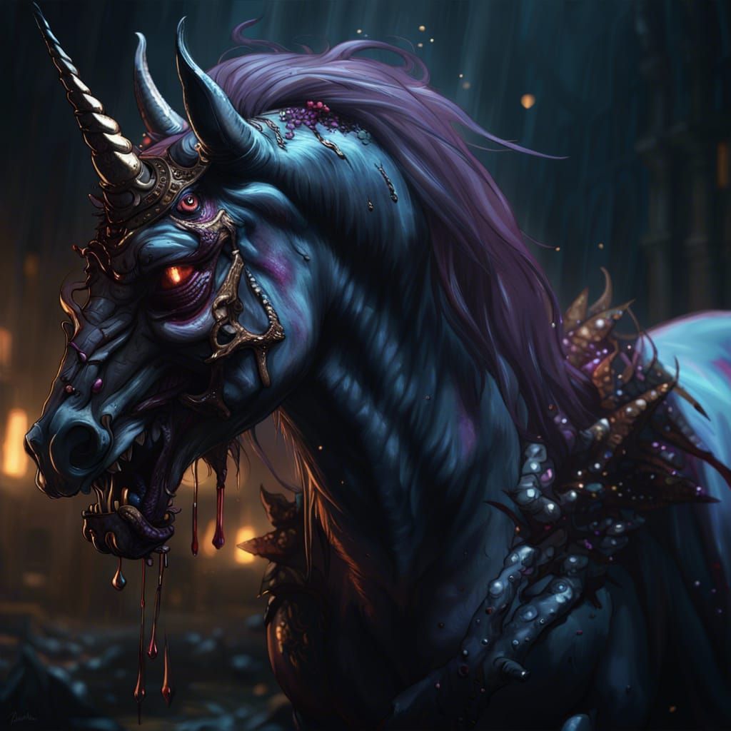 Diabolical Zombie Unicorn in Dark Fantasy Style