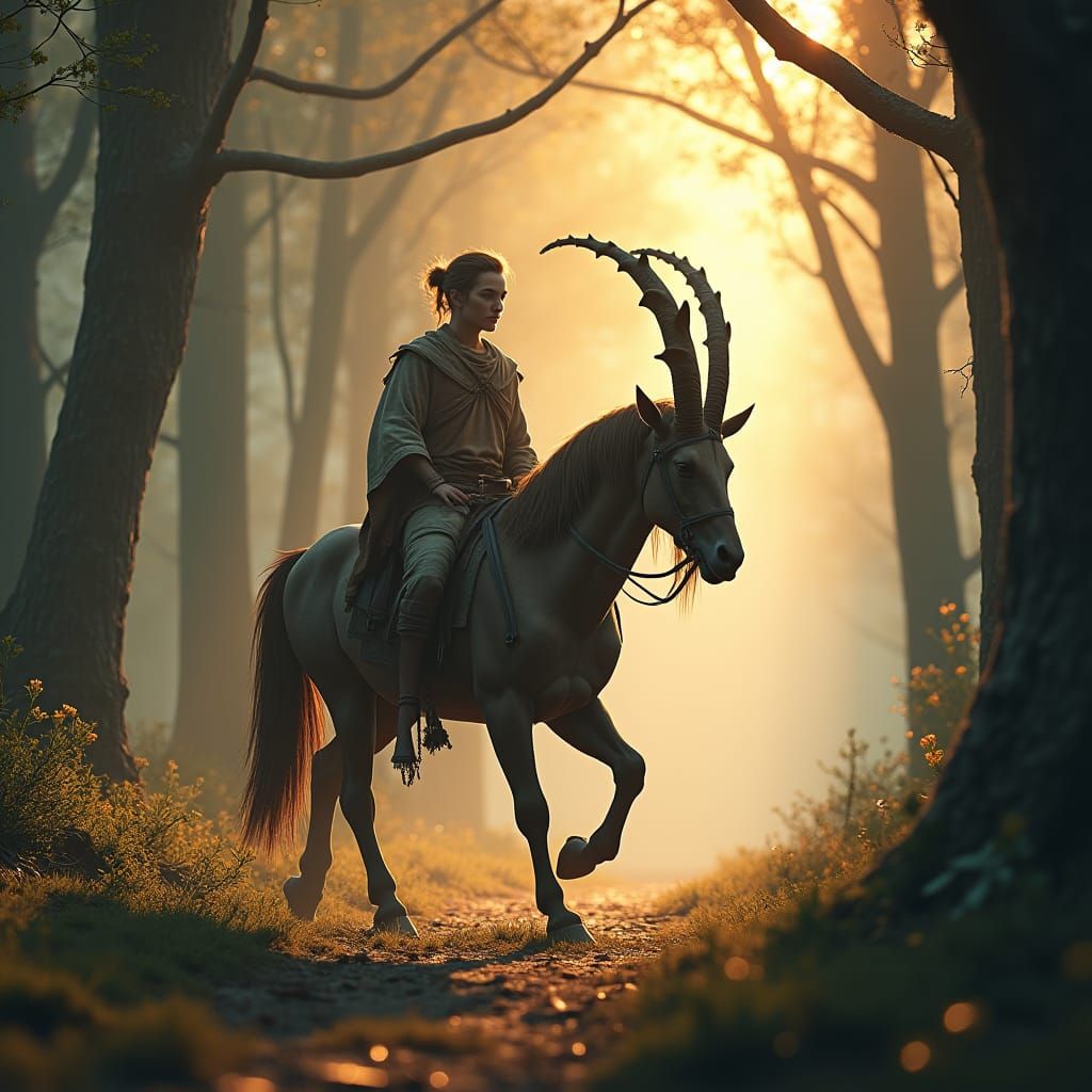 Centaur Galloping Through Forest at Dawn