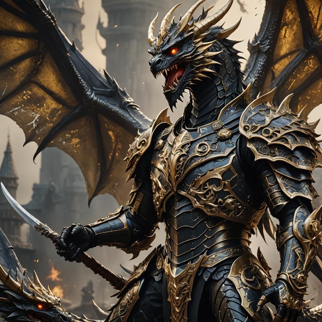 Demonic Armored Dragon Humanoid with Wings