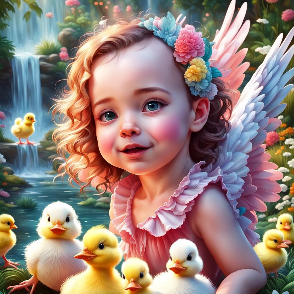 Magical Waterfall Garden with Baby Chicks in Candy Art