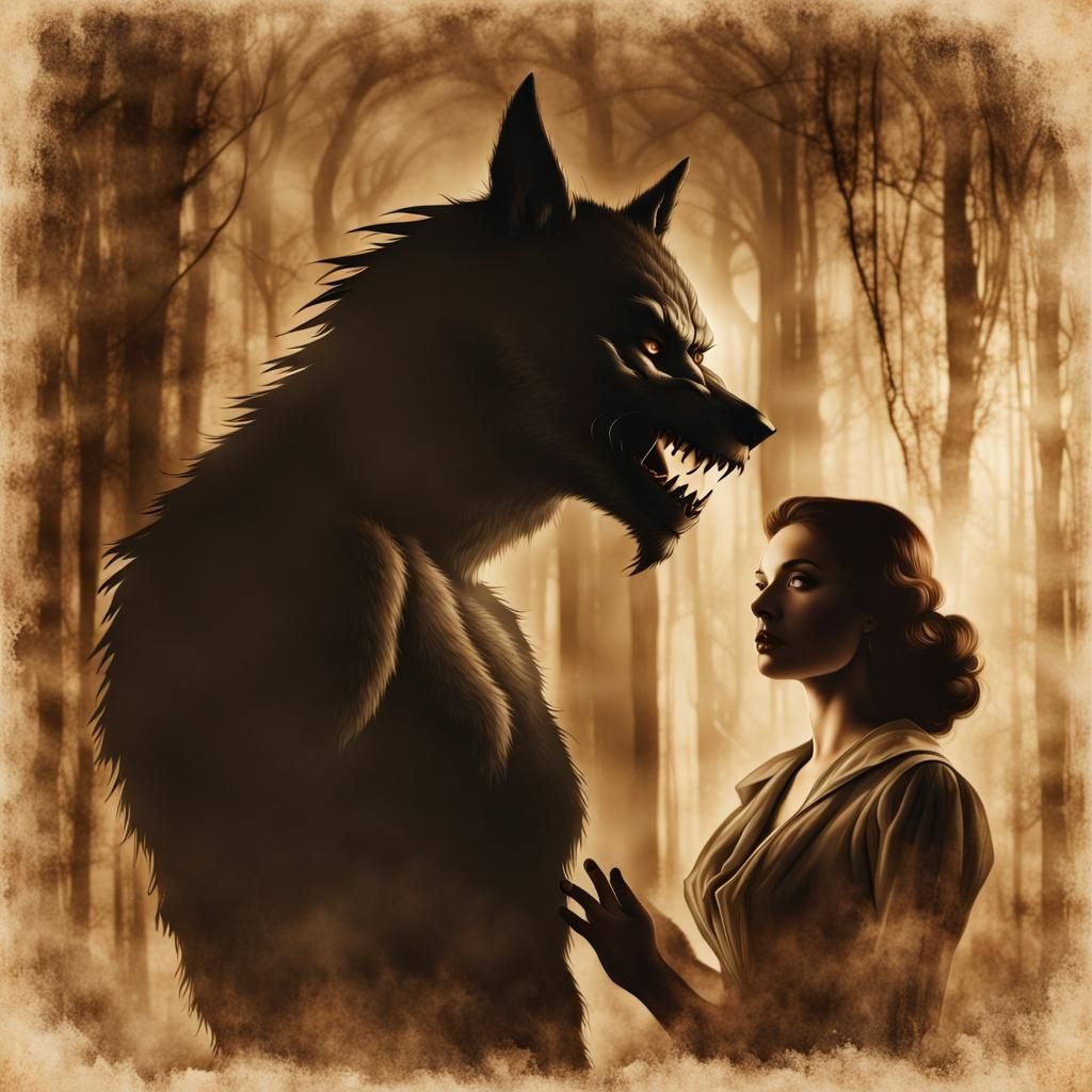 Werewolf and Beauty in Sepia Tones