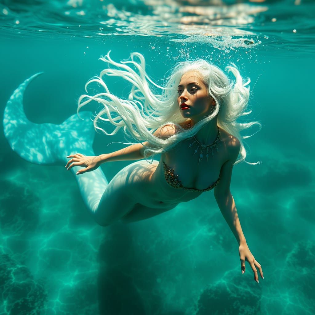 Artistic Siren Witch Portrait in Turquoise Waters