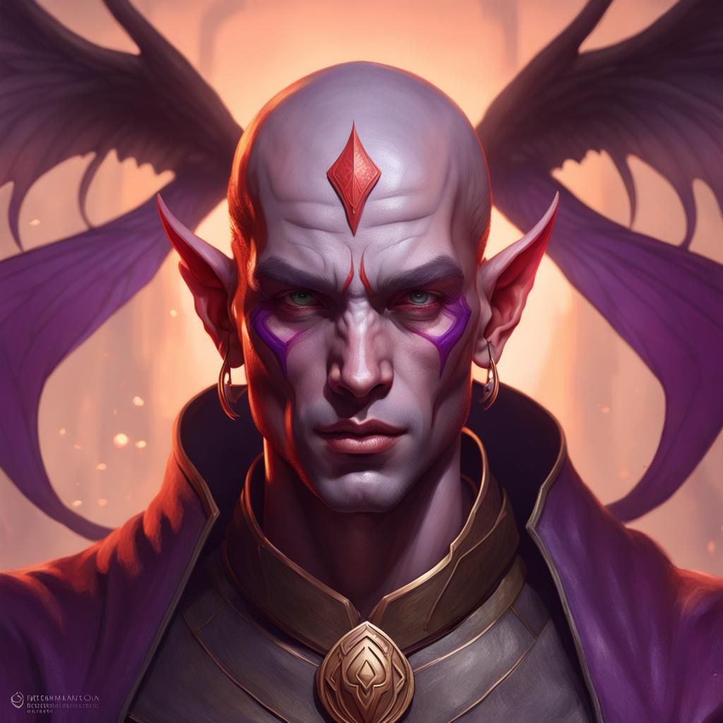 Winged Tiefling Monk Portrait in Detailed Art Style