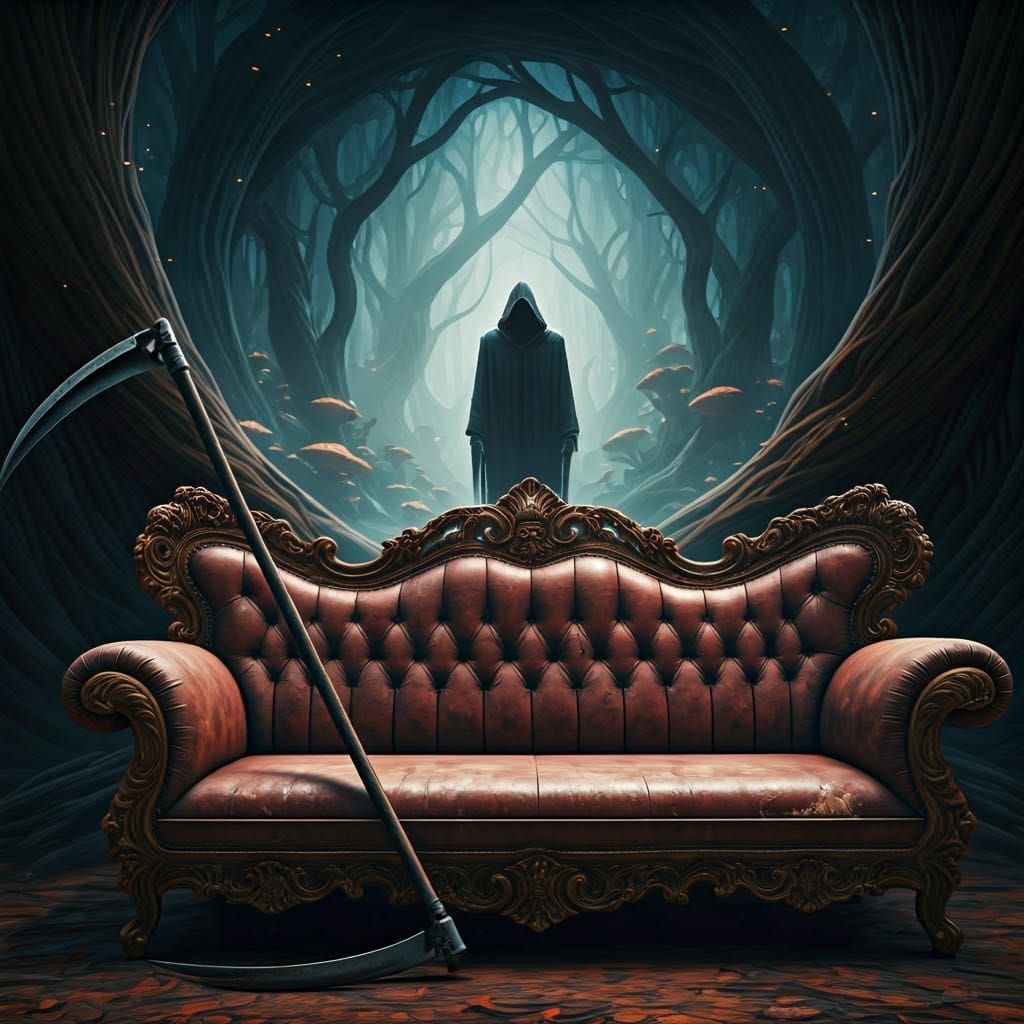 Death's Couch: A Surreal Fantasy Scene in Matte Painting Sty...