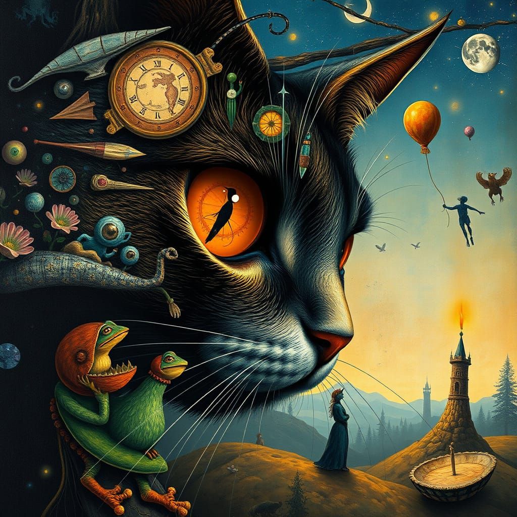 Surreal Surrealist Portrait of a Cat's Eye in a Dark, Mystic...