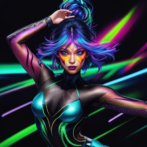 Vibrant Pole Dancer in Surreal Oil Painting