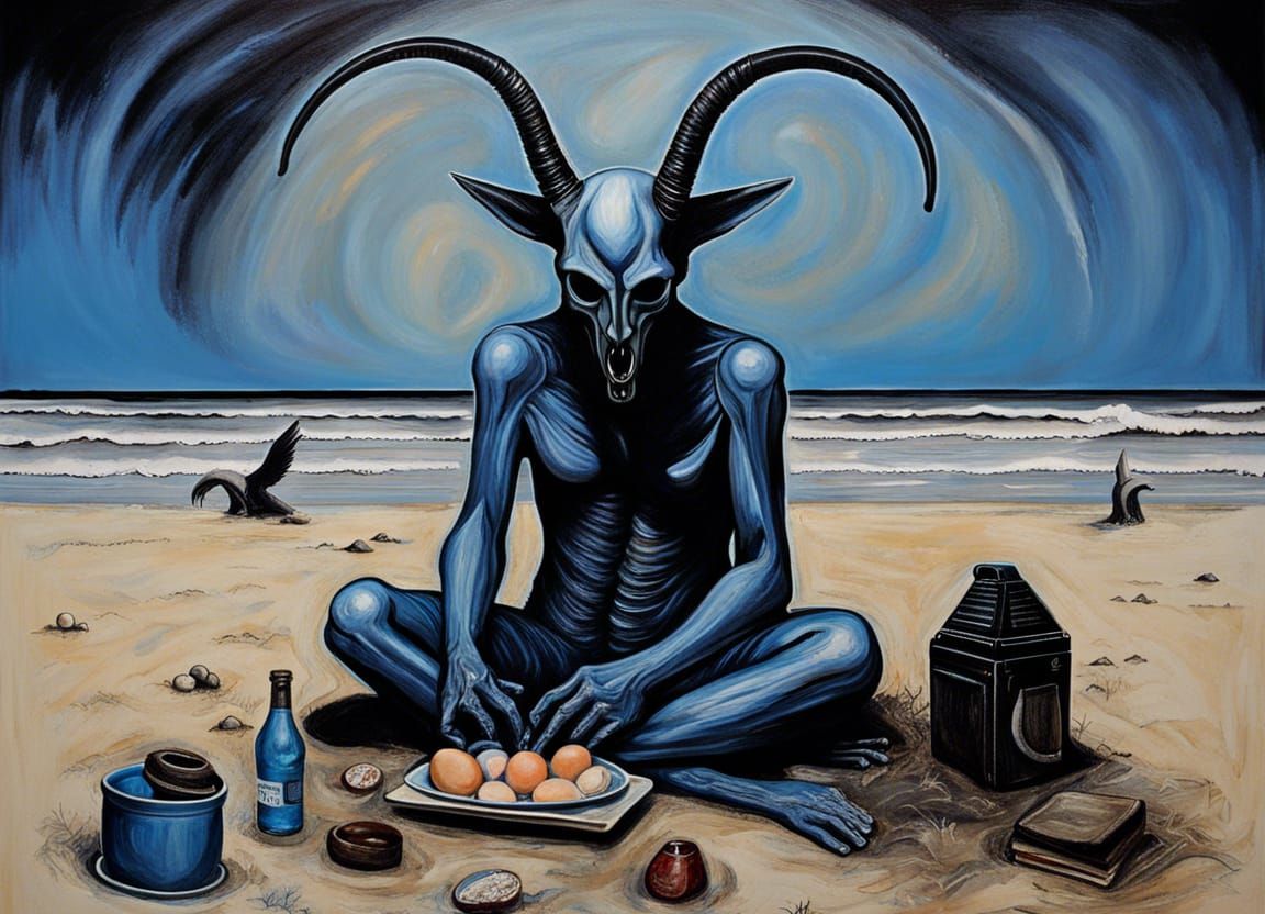 Baphomet's Beach Picnic: An Egg Tempera Horror Film