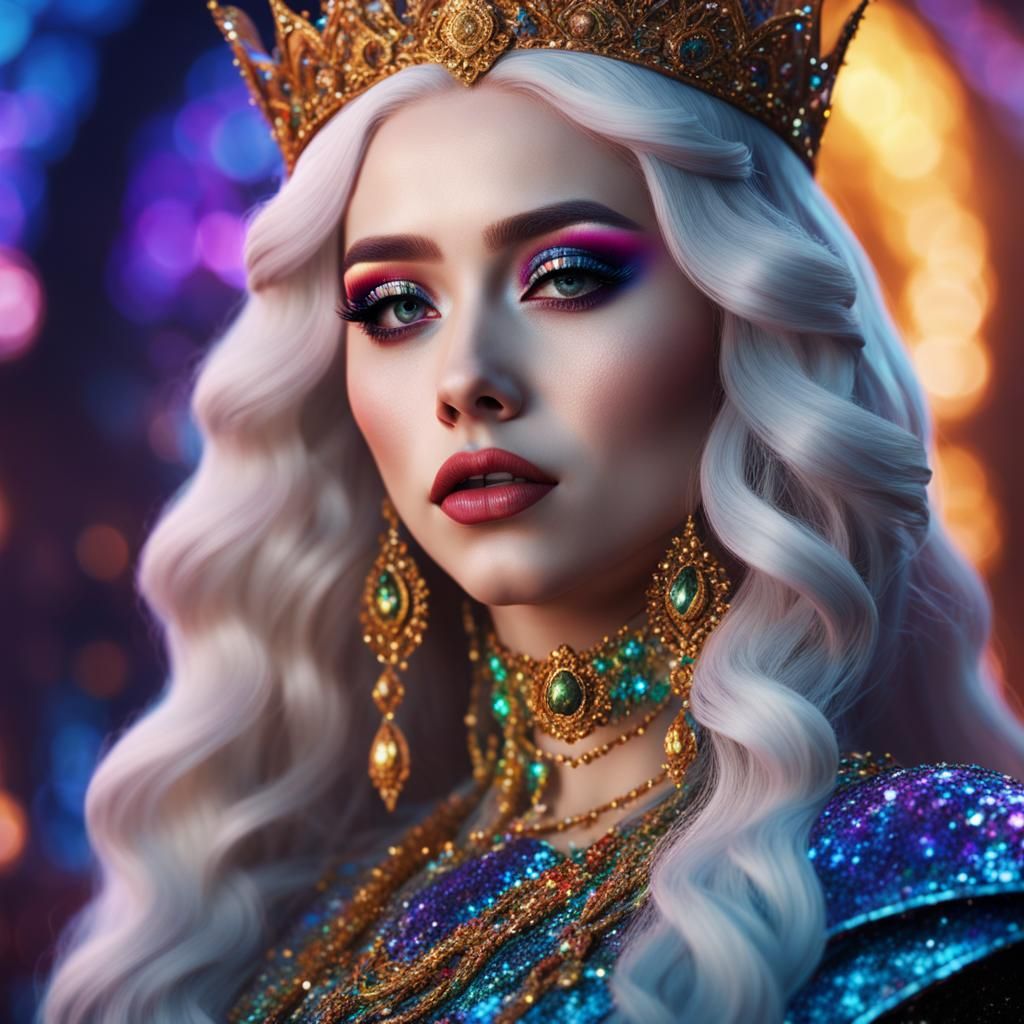 Fantasy Queen Portrait with Glittery Makeup in 8K