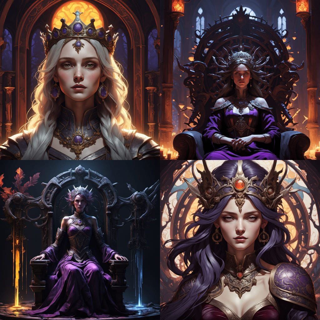 Regal Woman on Obsidian Throne with Floating Crown