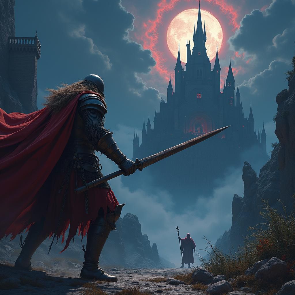 Knight and Wizard Battle in Dark Fantasy Realm