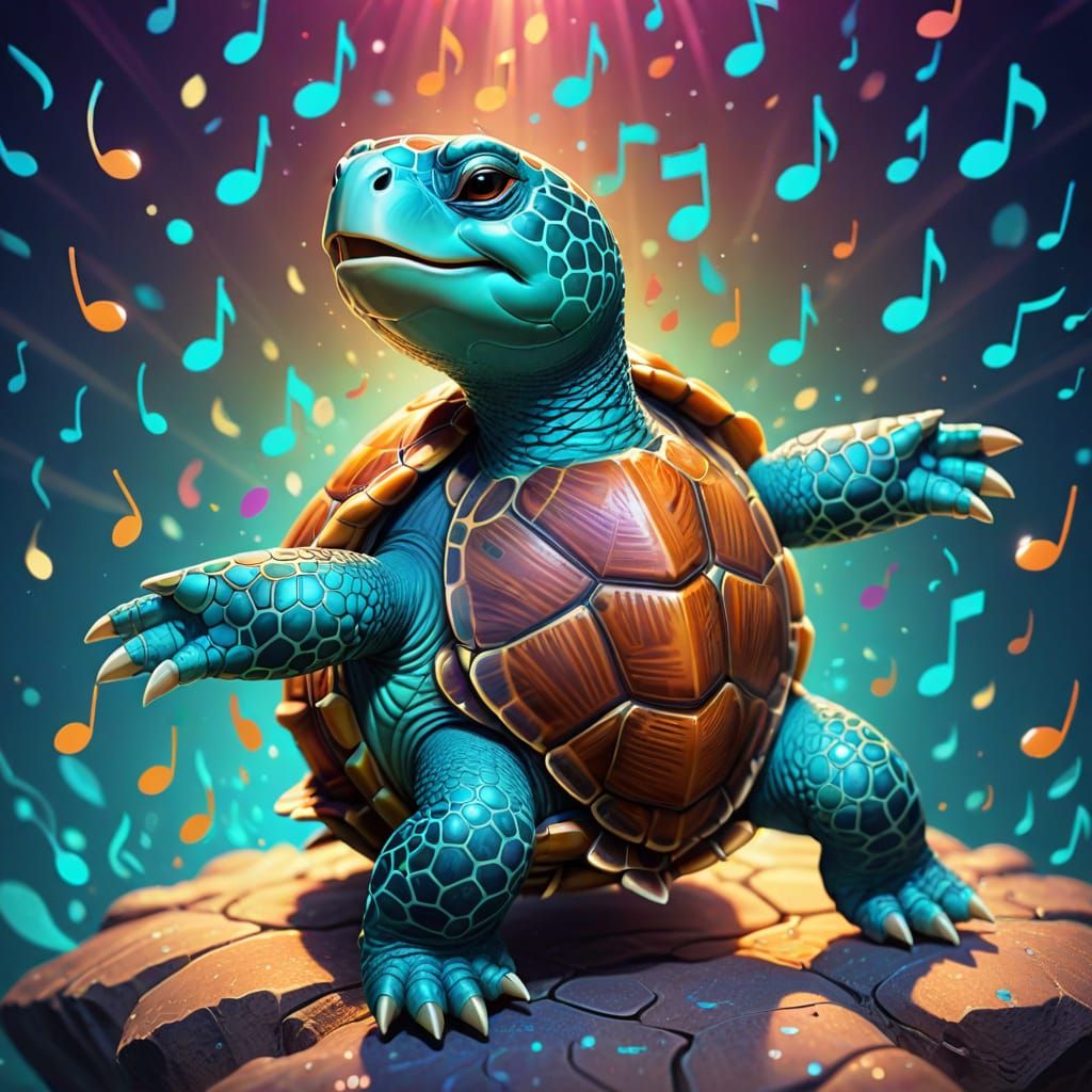 Singing Turtle in Vibrant Digital Art
