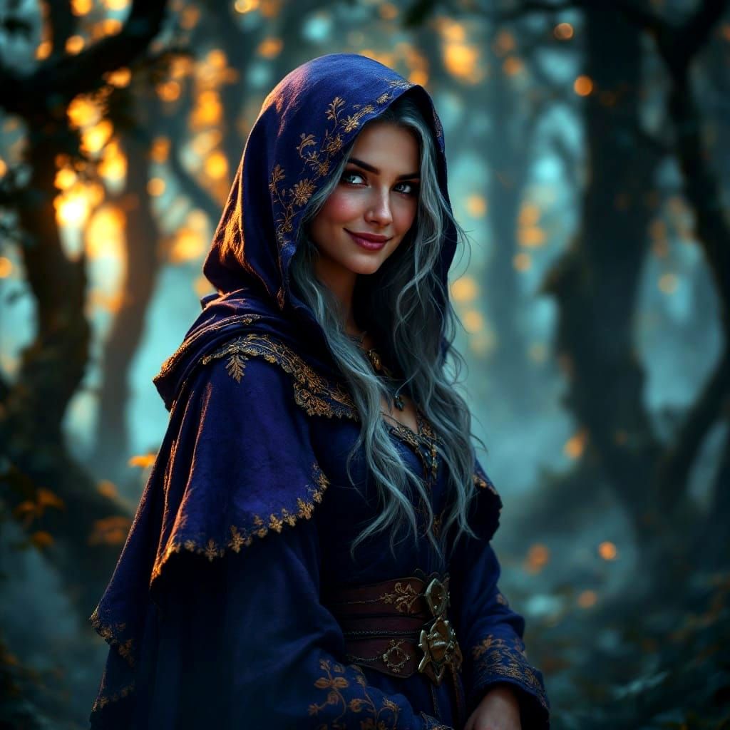 Medieval Fantasy Maiden in Rich Purple Cloak