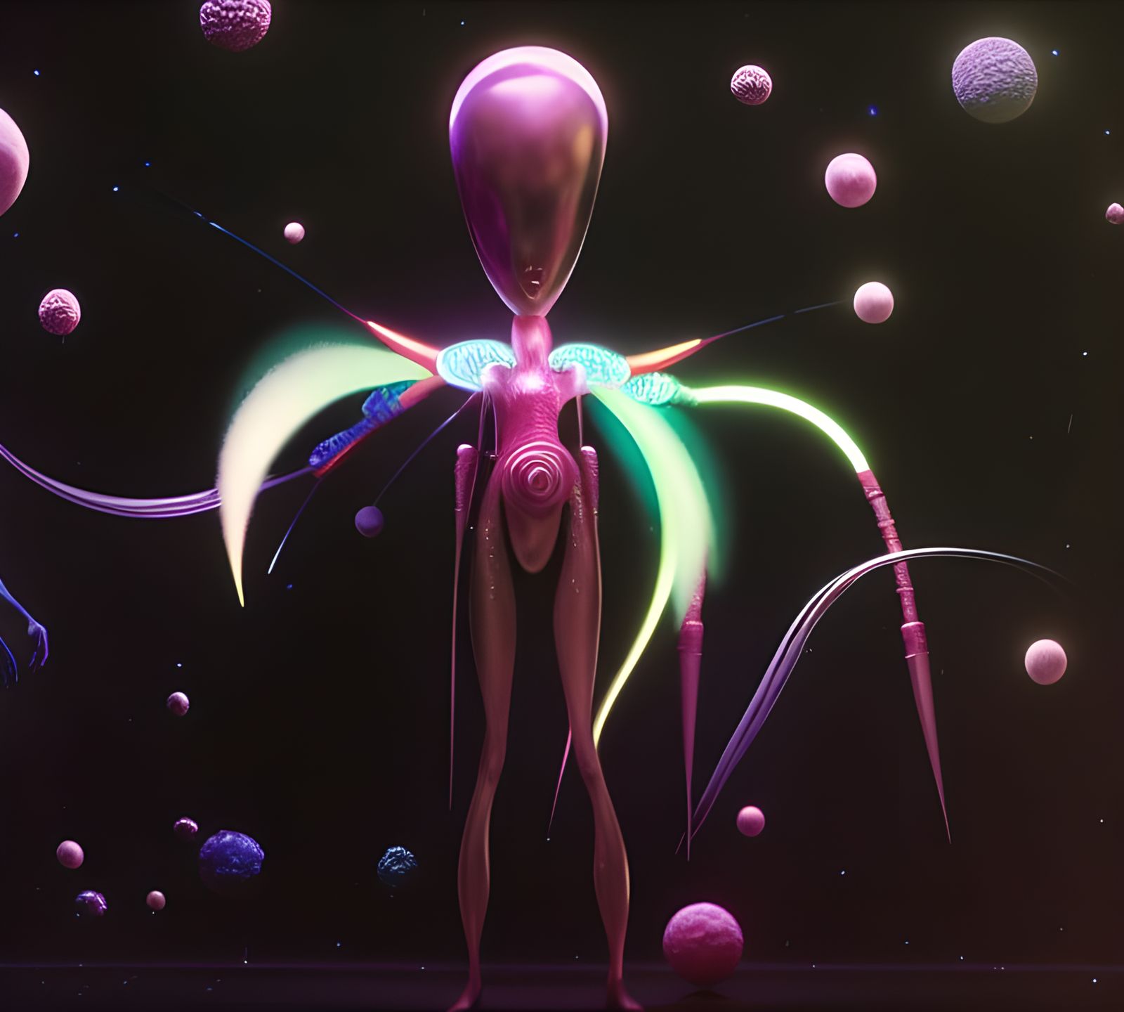 Surreal Alien in Colorful Uniform with Vapor Smoke