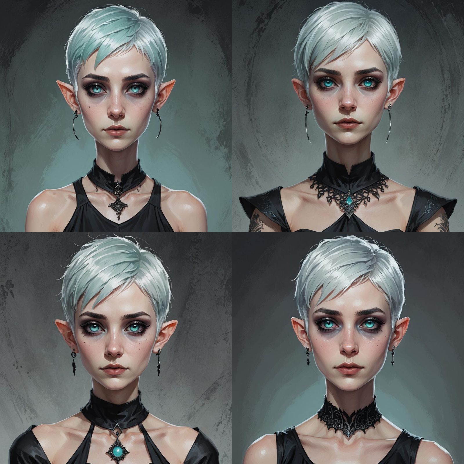 Petite Goth Elf Woman with Cyan Eyes