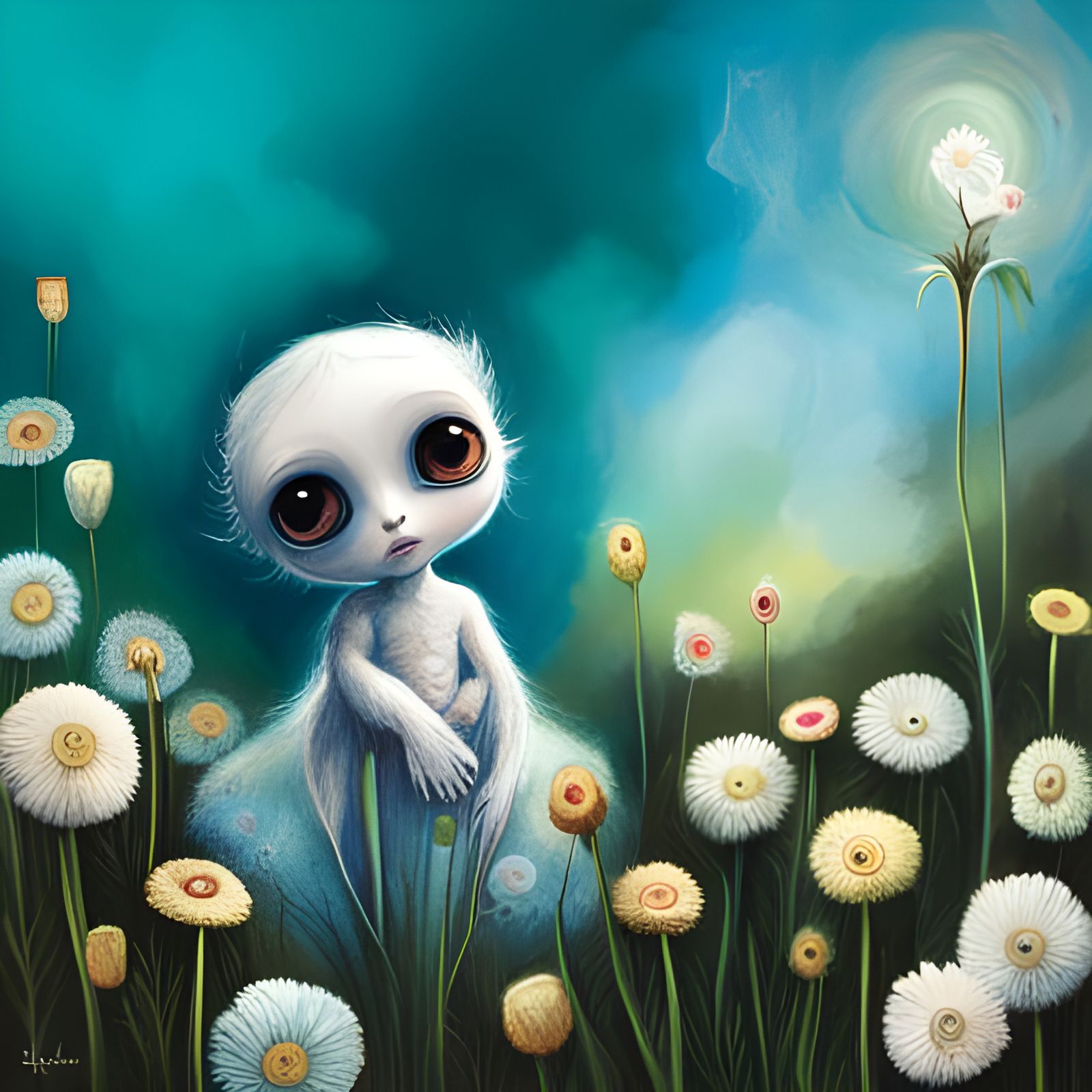 Adorable Furry Alien in a Paper Quilt Garden