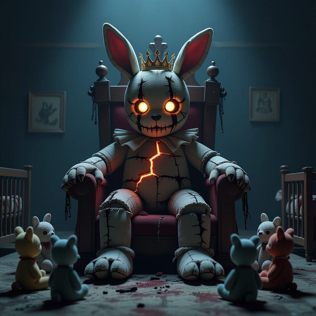 Plush King of Ash Throne in Dark Nursery