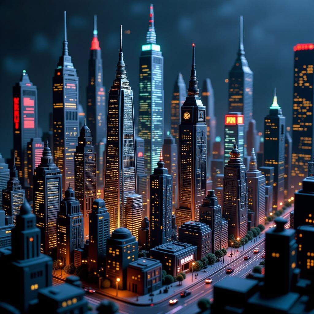 Terracotta Sci-Fi Cityscape with Neon Lights