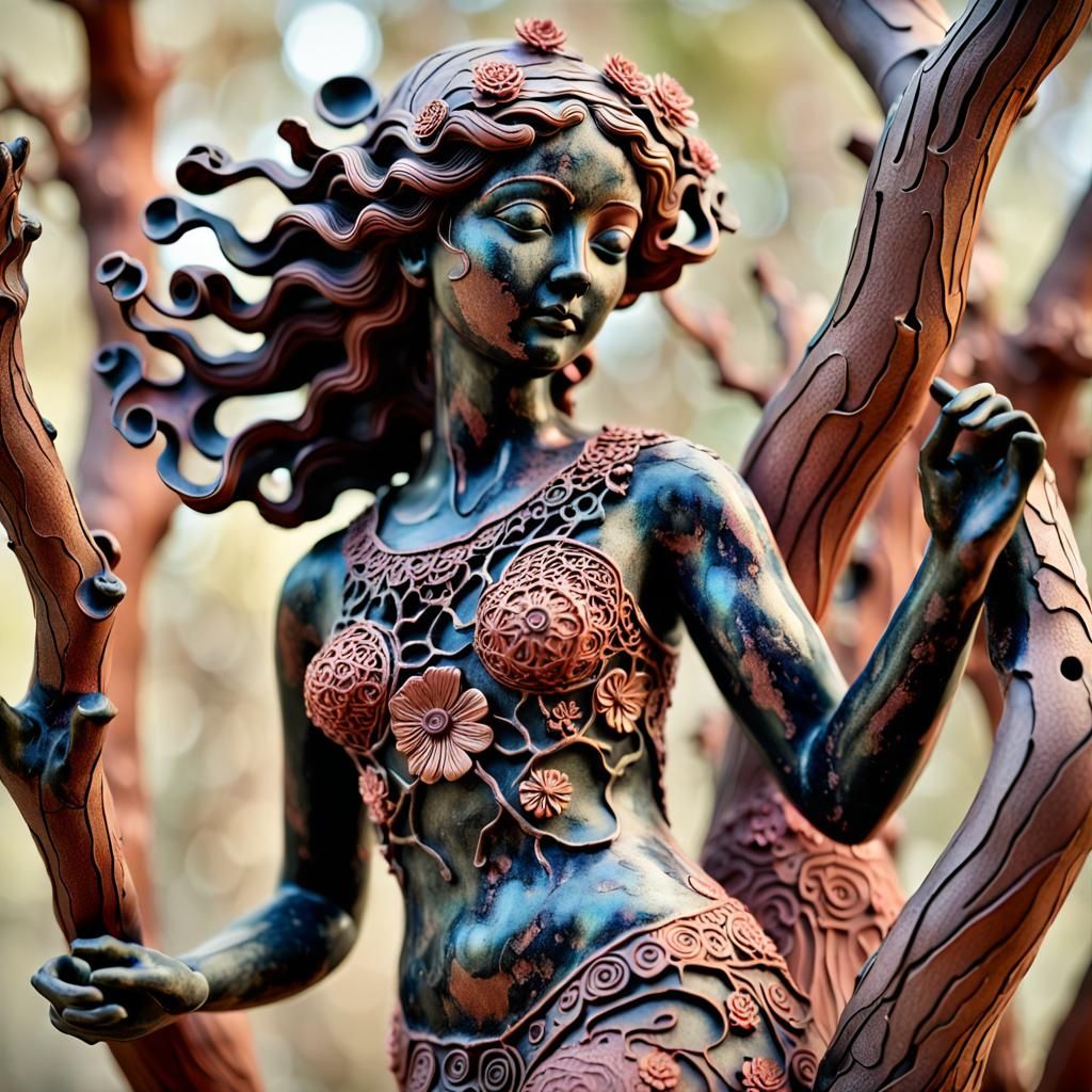 Raku Clay Aphrodite Sculpture with Batik Details