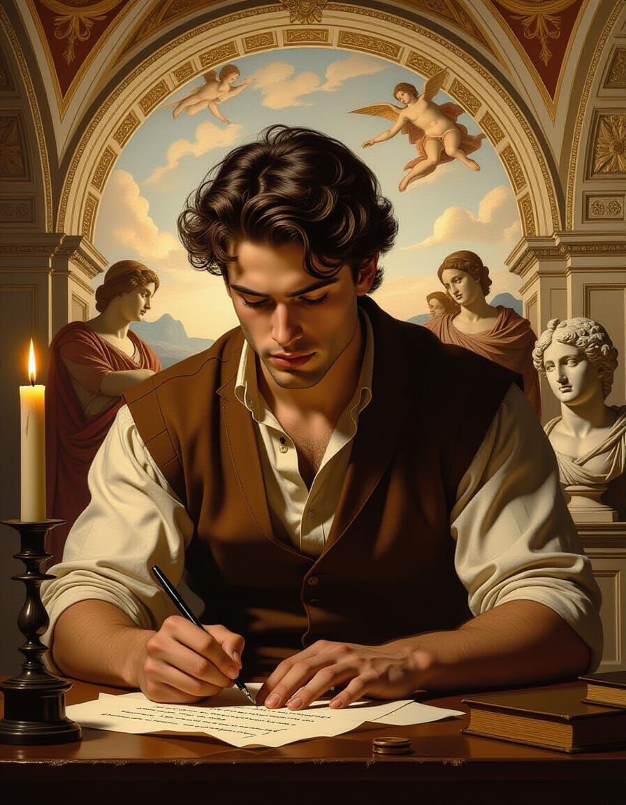 Renaissance Poet in Candlelight Studio, High Renaissance Sty...