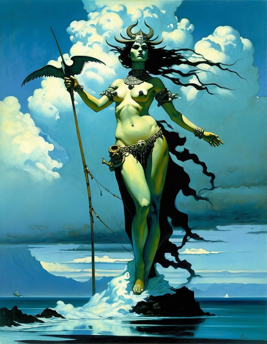 Sea and Cloud Goddess in Dark Fantasy Style