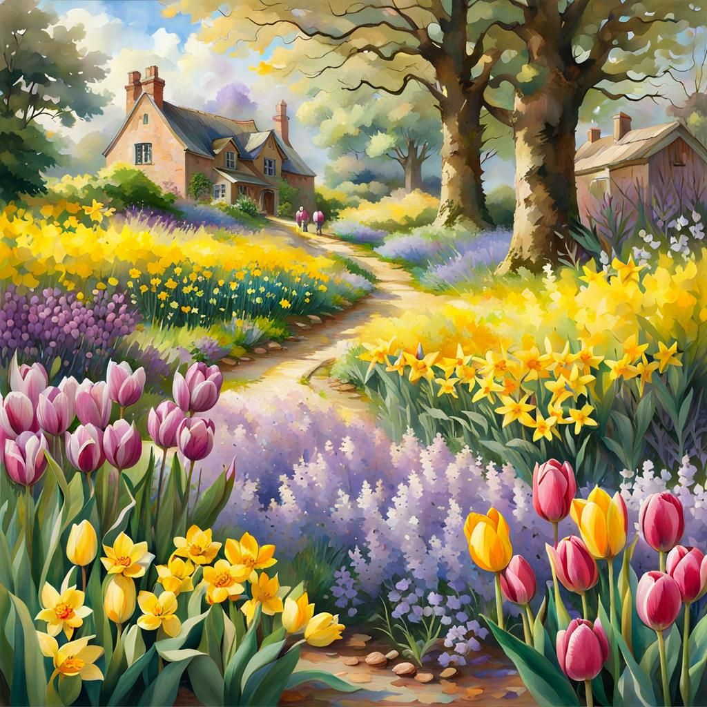 Beatrix Potter Style Spring Garden Watercolor