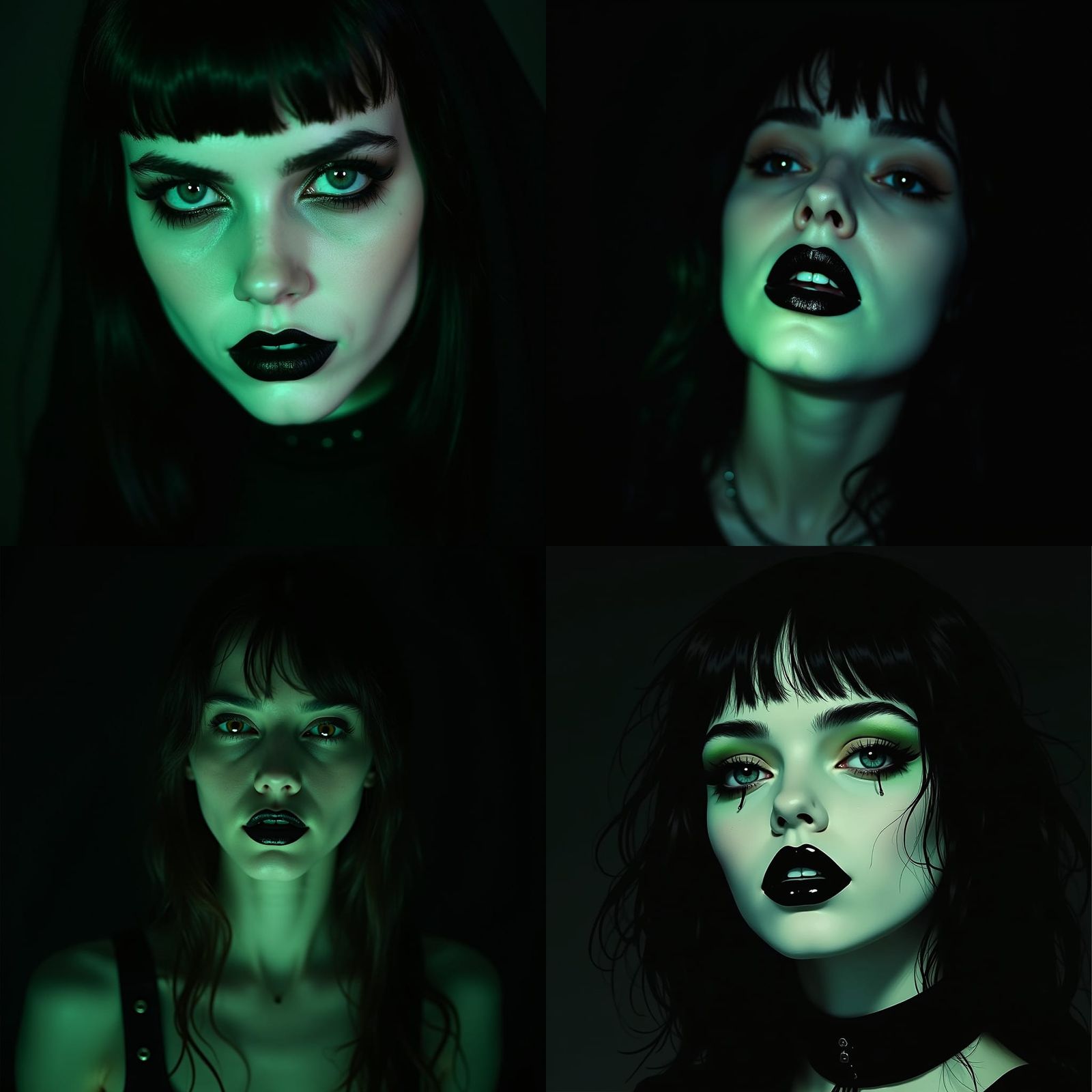 Gothic 80s Portrait of Young Woman with Green Hues
