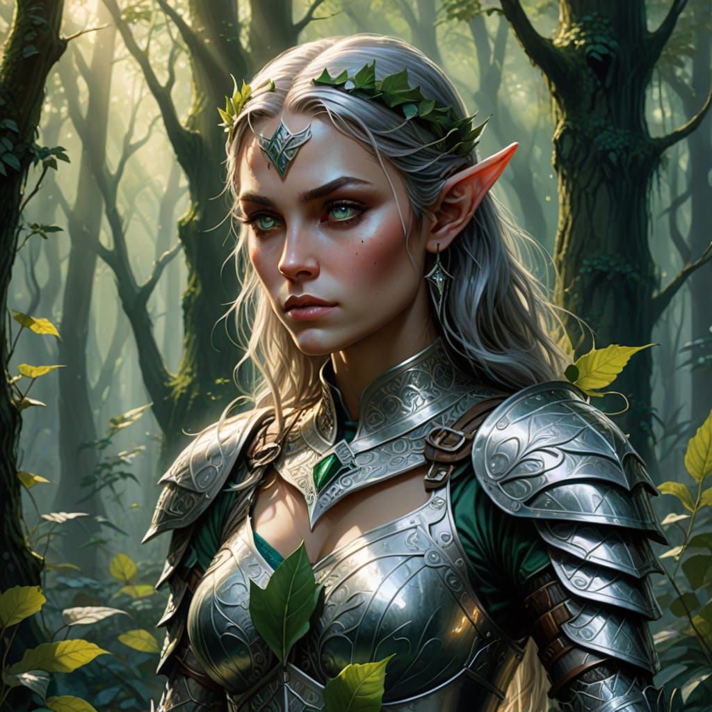 Elf Warrior Princess in Mystical Forest: Fantasy Art