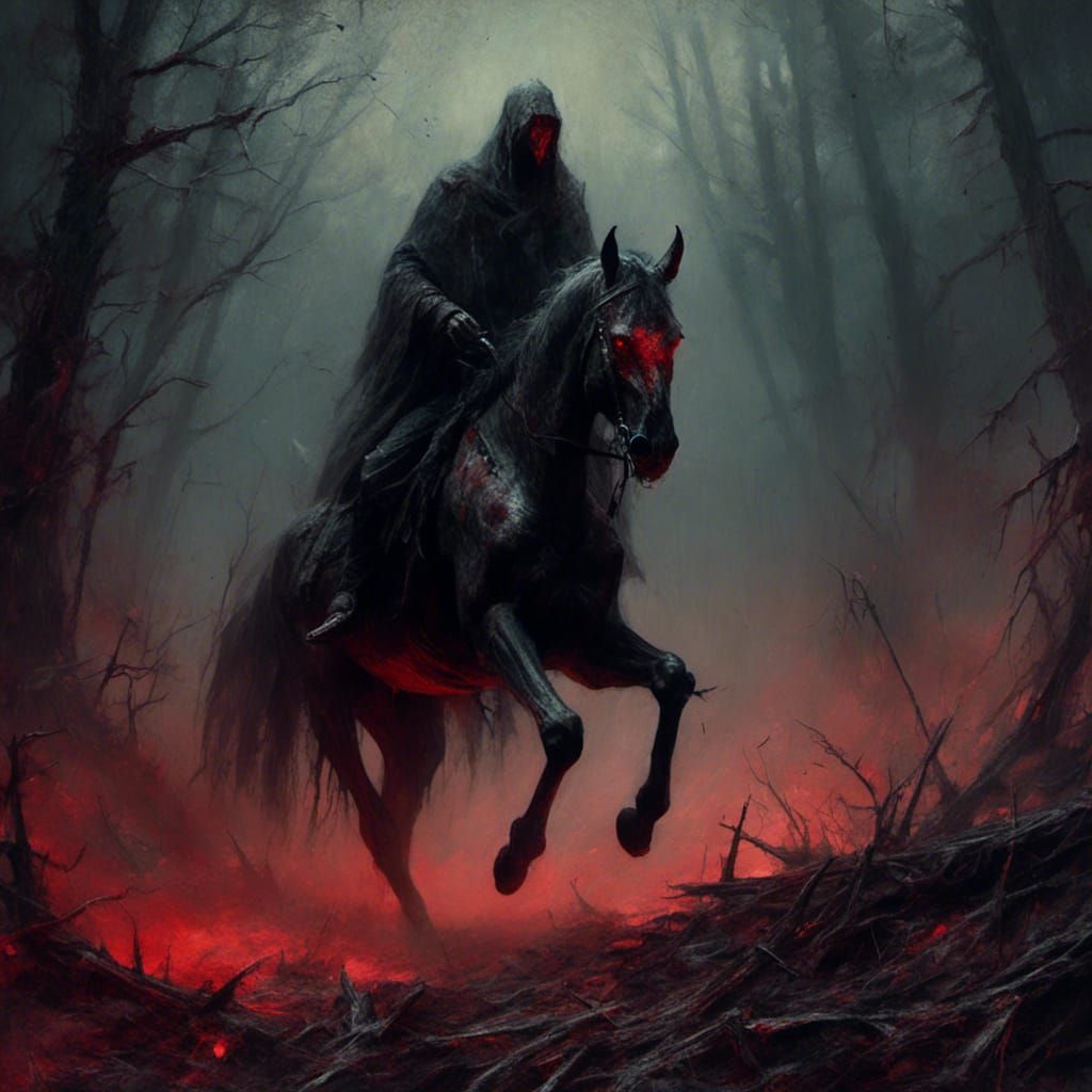 Macabre Demon Horse in Dystopian Forest