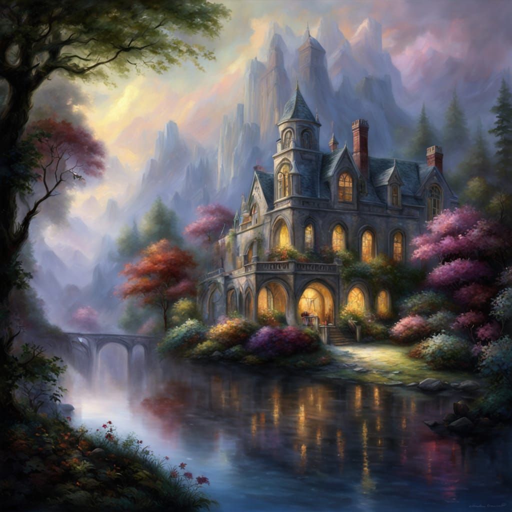 Fantastical Veranda: Detailed Matte Painting in Gouache Styl...