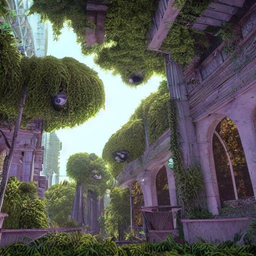 Lush Overgrown City Dominated by Sloths in Trees